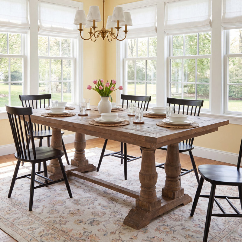 Birch Lane™ McKew 76'' Solid Wood Trestle Dining Table & Reviews